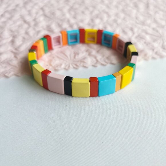 Roxanne Assoulin Rainbow Brite Colorful Enamel Stretch Bracelet - Picture 1 of 3